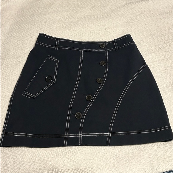 Derek Lam 10 Crosby Asymmetric Contrast Topstitch Navy Mini Skirt 4 EUC - Picture 2 of 8